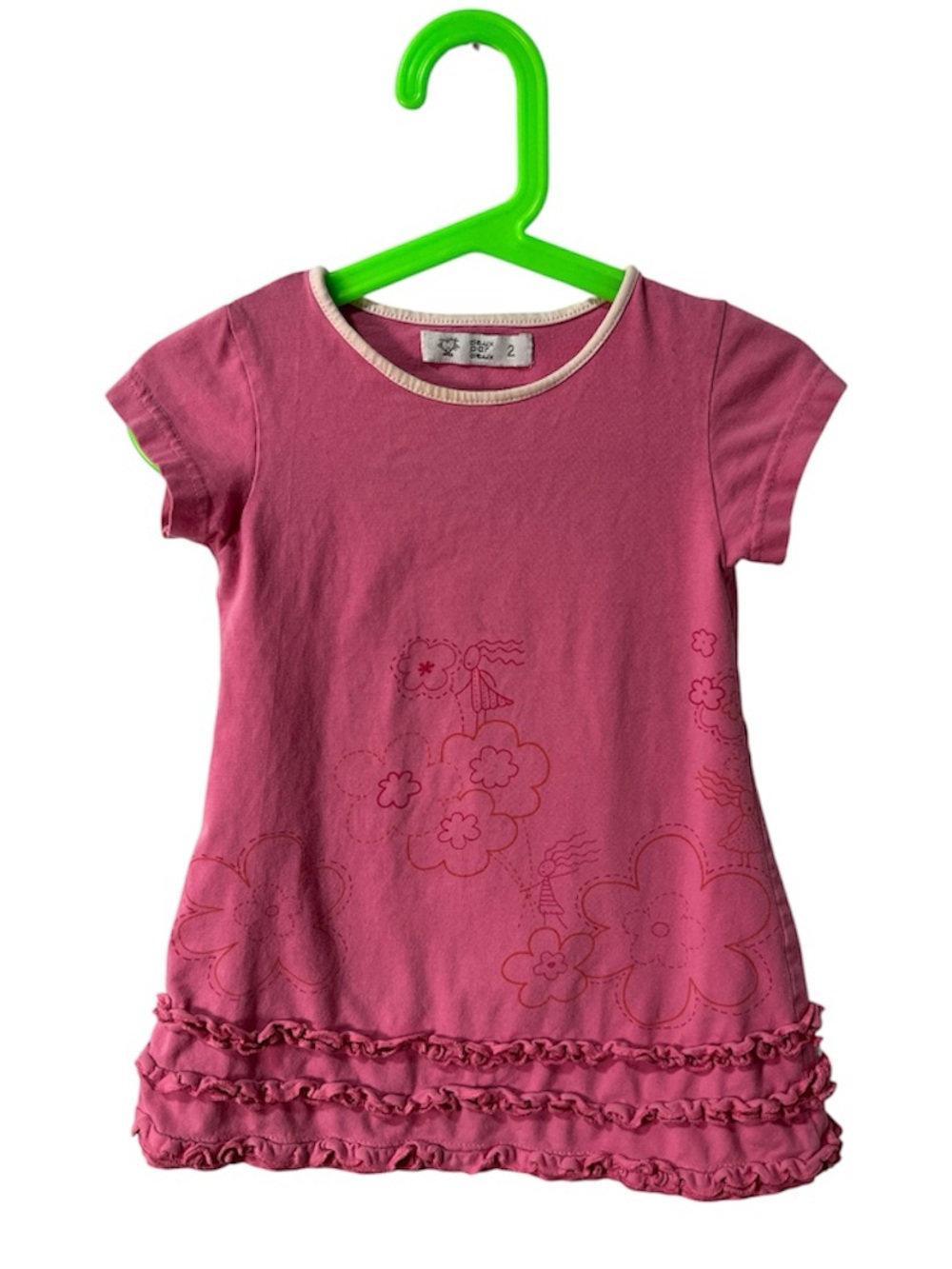 ❤️ Four for 25$ ❤️ deux par deux Pink Floral Ruffle-Hem Tee Dress‎ Size 2T